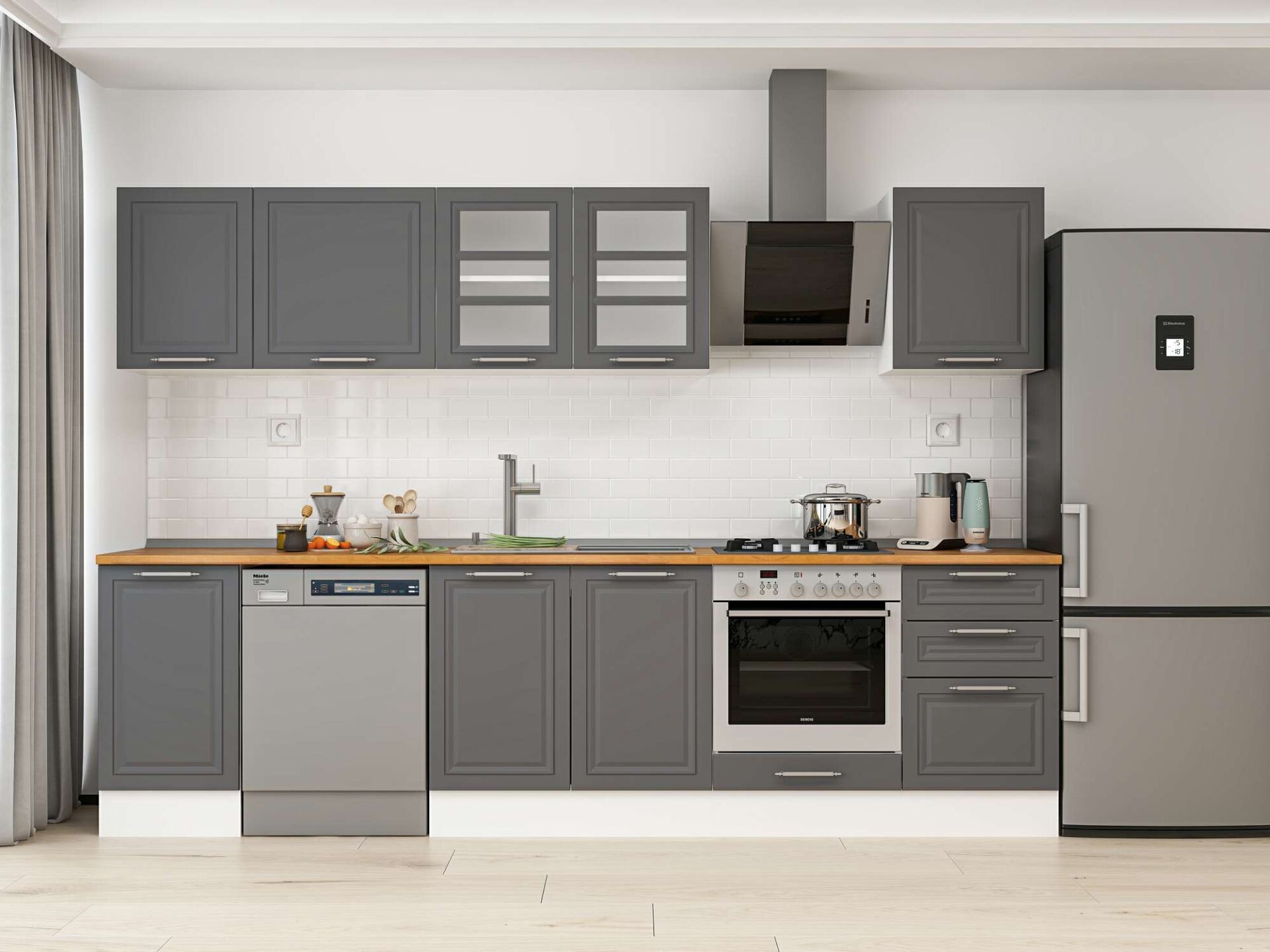 Alvinka 290X210 Cm Klasik Mebran Mutfak Dolabı Beyaz Beyaz M-E80S40S50-3 Mebran | Antrasit - Mdf