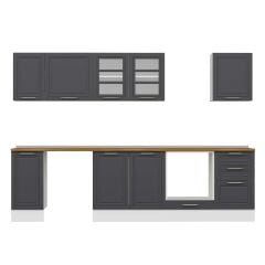 Alvinka 290X210 Cm Klasik Mebran Mutfak Dolabı Beyaz Beyaz M-E80S40S50-3 Mebran | Antrasit - Mdf