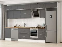 Alvinka 385X240 Cm Klasik Mebran Mutfak Dolabı Beyaz Beyaz Mb-E90S50S45-2 Mebran | Antrasit - Mdf