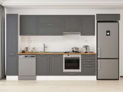 Alvinka 380X222 Cm Klasik Mebran Mutfak Dolabı Mbb-E90B40S50-1 Mebran | Antrasit - Suntalam