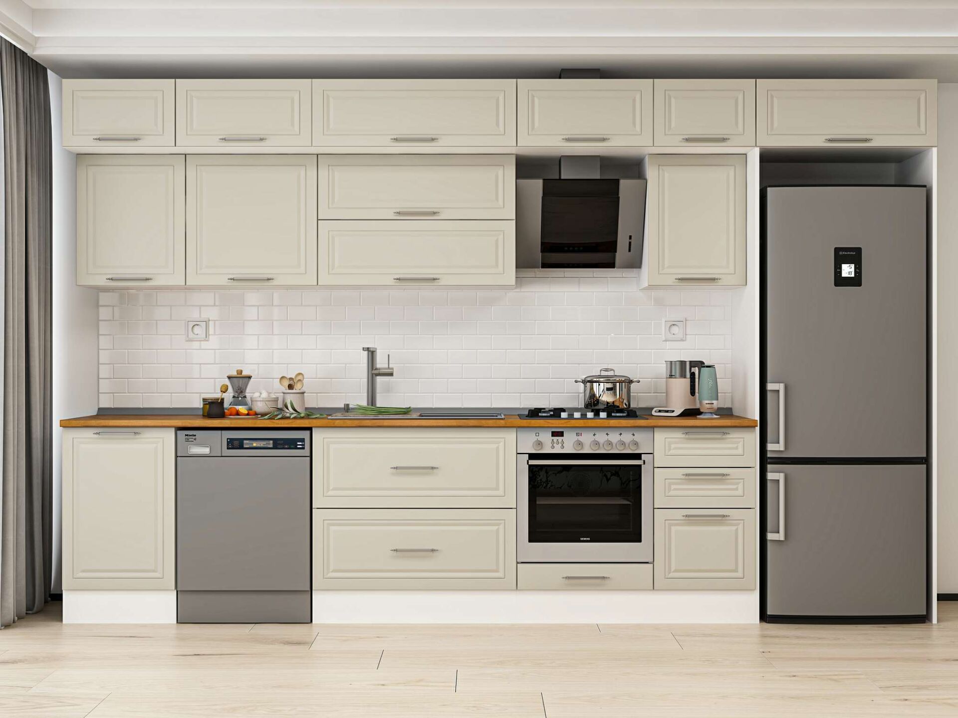 Alvinka 385X240 Cm Klasik Mebran Mutfak Dolabı Beyaz Beyaz Mb-E90S50S45-2 Mebran | Kumtaşı - Mdf