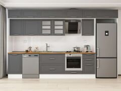 Alvinka 385X240 Cm Klasik Mebran Mutfak Dolabı Beyaz Beyaz Mb-E90S50S45-3 Mebran | Antrasit - Suntalam