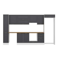 Alvinka 380X222 Cm Klasik Mebran Mutfak Dolabı Mbb-E90B40S50-1 Mebran | Antrasit - Mdf