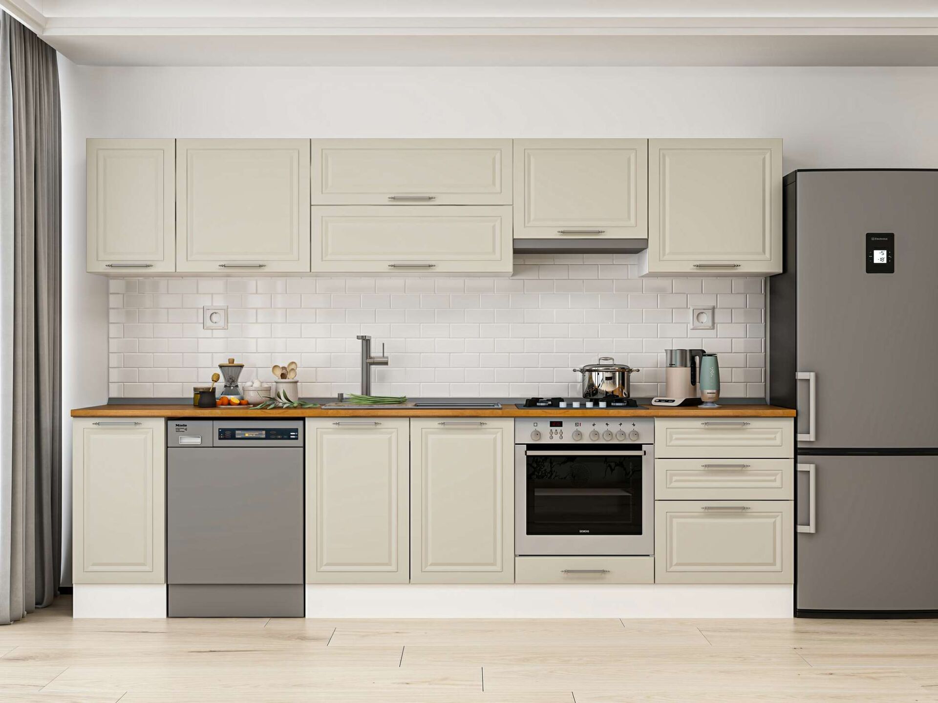 Alvinka 300X210 Cm Klasik Mebran Mutfak Dolabı Beyaz Beyaz M-E80S40S60-1 Mebran | Kumtaşı - Suntalam