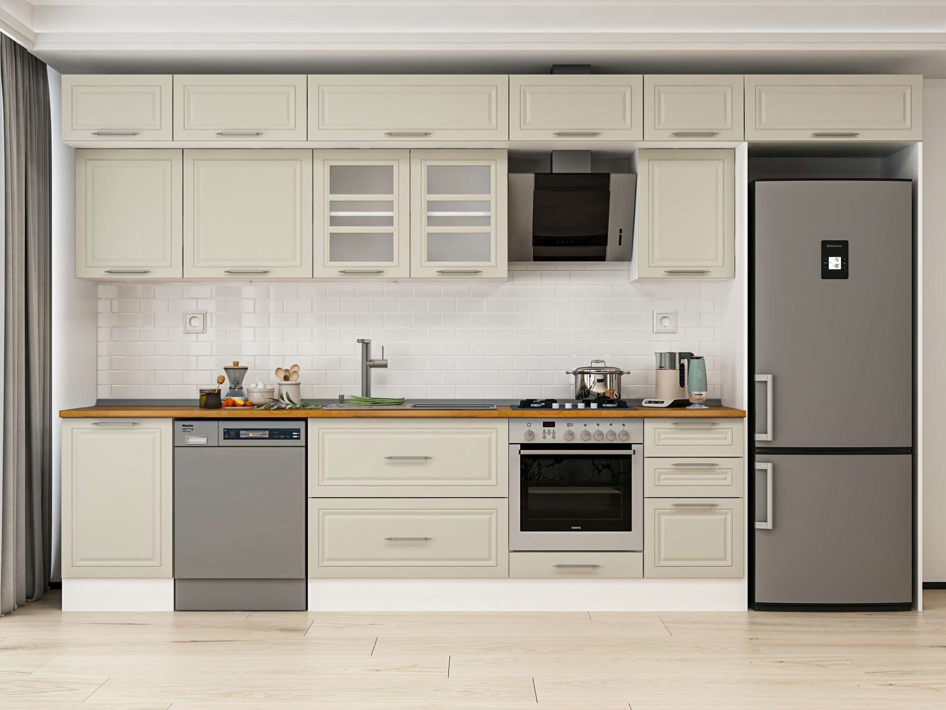 Alvinka 385X240 Cm Klasik Mebran Mutfak Dolabı Beyaz Beyaz Mb-E90S50S45-3 Mebran | Kumtaşı - Suntalam