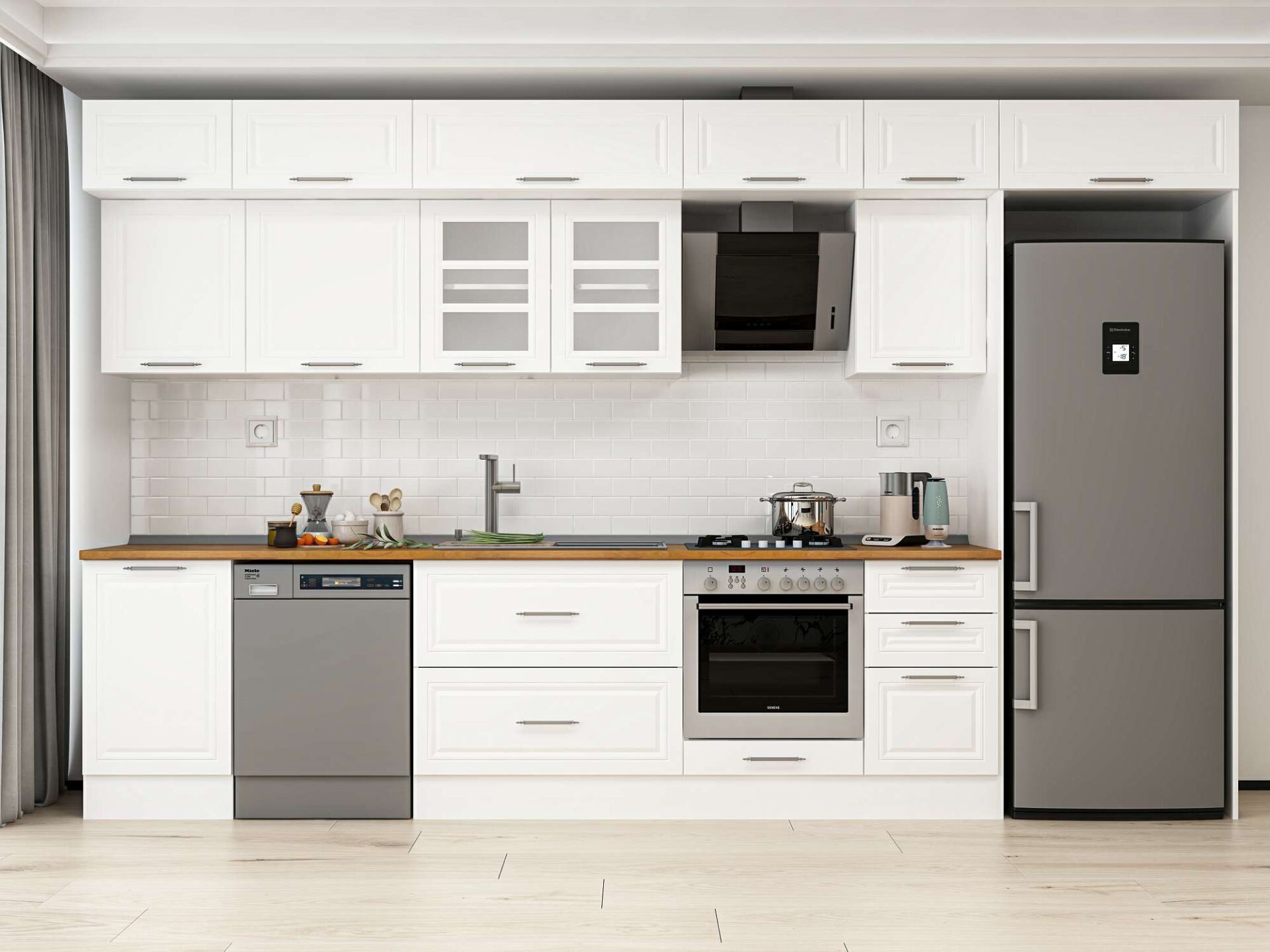 Alvinka 385X240 Cm Klasik Mebran Mutfak Dolabı Beyaz Beyaz Mb-E90S50S45-3 Mebran | Beyaz - Mdf