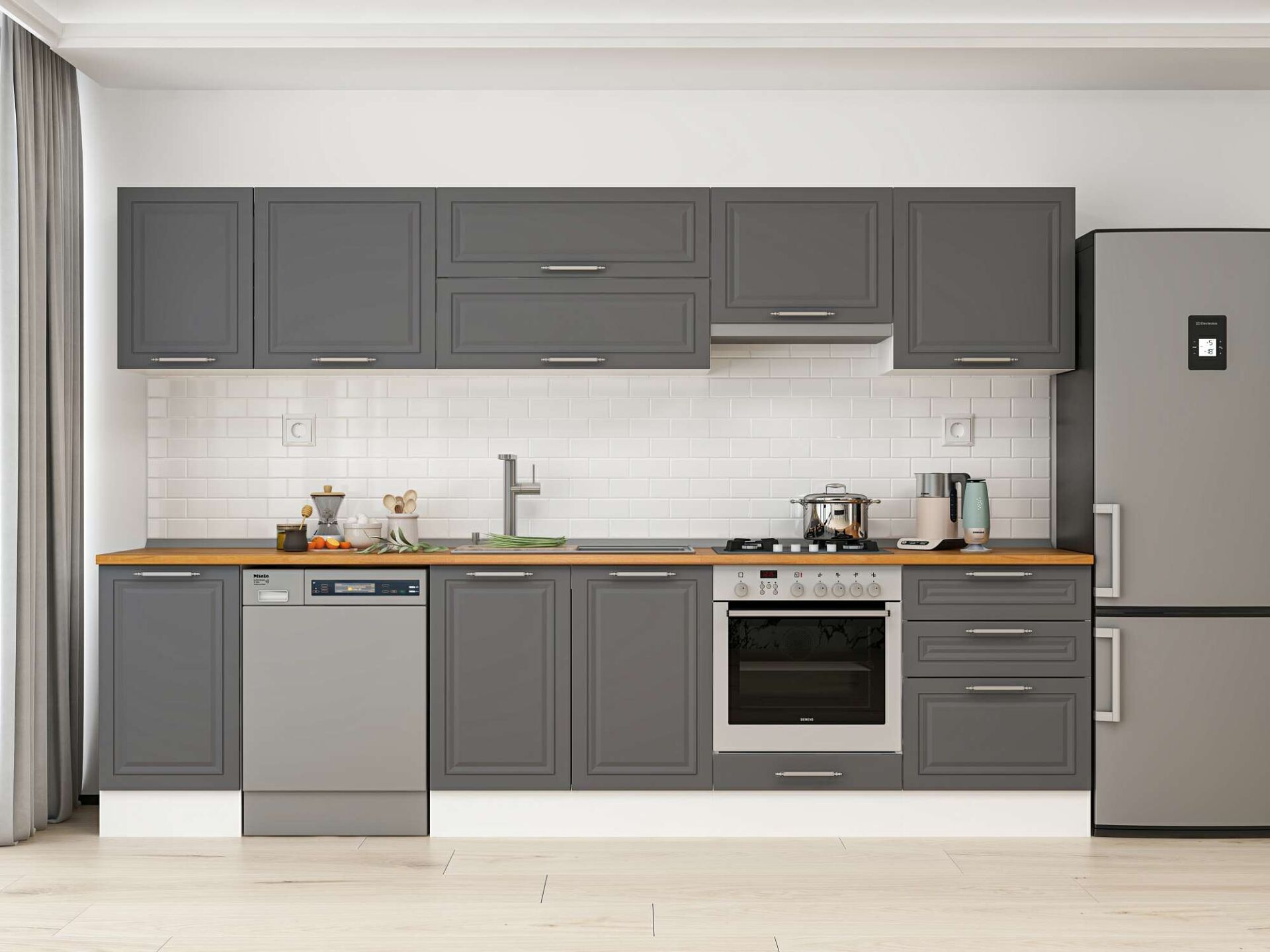 Alvinka 300X210 Cm Klasik Mebran Mutfak Dolabı Beyaz Beyaz M-E80S40S60-1 Mebran | Antrasit - Mdf