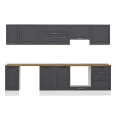 Alvinka 300X210 Cm Klasik Mebran Mutfak Dolabı Beyaz Beyaz M-E80S40S60-1 Mebran | Antrasit - Mdf