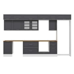 Alvinka 385X240 Cm Klasik Mebran Mutfak Dolabı Beyaz Beyaz Mb-E90S50S45-3 Mebran | Antrasit - Mdf