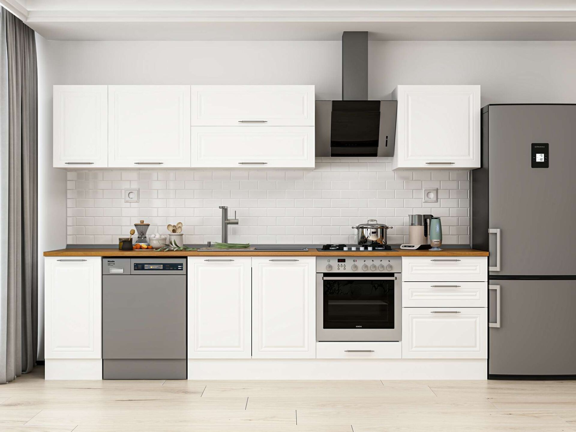 Alvinka 300X210 Cm Klasik Mebran Mutfak Dolabı Beyaz Beyaz M-E80S40S60-2 Mebran | Beyaz - Suntalam