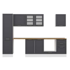 Alvinka 310X210 Cm Klasik Mebran Mutfak Dolabı Mb-E90B50S50-3 Mebran | Antrasit - Mdf