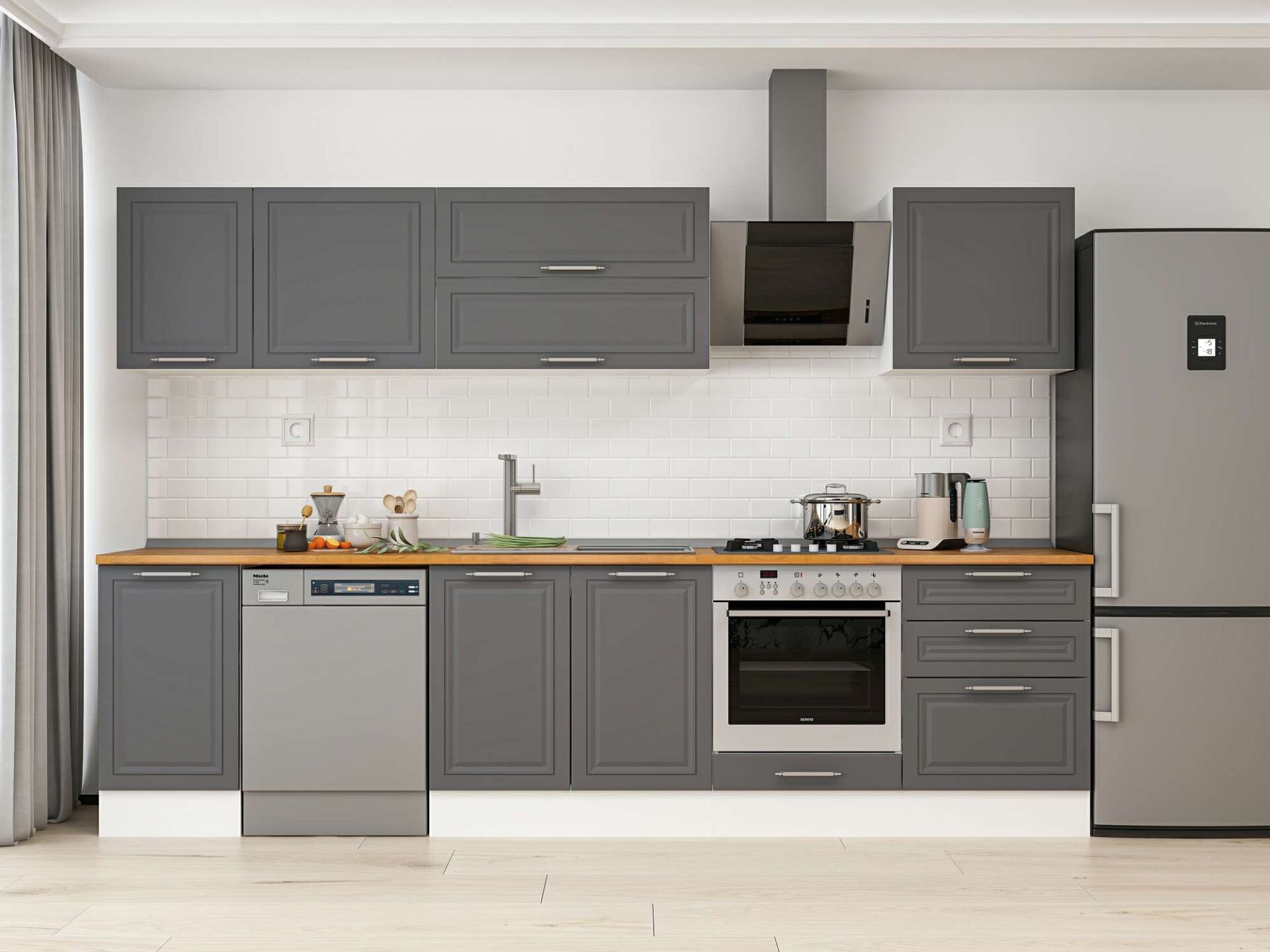 Alvinka 300X210 Cm Klasik Mebran Mutfak Dolabı Beyaz Beyaz M-E80S40S60-2 Mebran | Antrasit - Suntalam