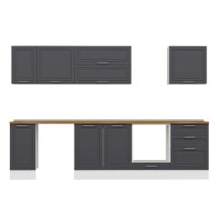 Alvinka 300X210 Cm Klasik Mebran Mutfak Dolabı Beyaz Beyaz M-E80S40S60-2 Mebran | Antrasit - Suntalam