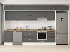 Alvinka 390X240 Cm Klasik Mebran Mutfak Dolabı Beyaz Beyaz Mb-E90S50S50-1 Mebran | Antrasit - Suntalam