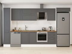 Alvinka 380X222 Cm Klasik Mebran Mutfak Dolabı Mbb-E90B40S50-2 Mebran | Antrasit - Mdf