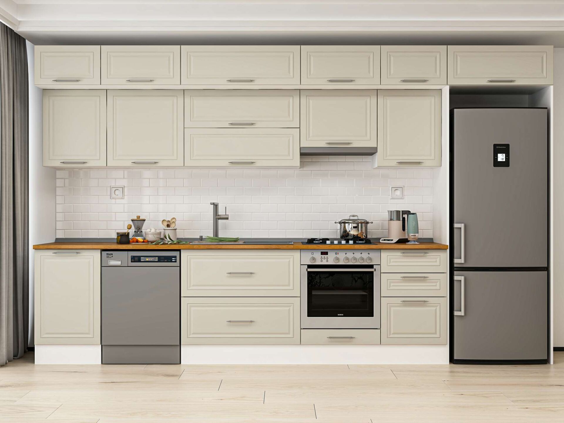 Alvinka 390X240 Cm Klasik Mebran Mutfak Dolabı Beyaz Beyaz Mb-E90S50S50-1 Mebran | Kumtaşı - Suntalam