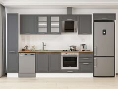 Alvinka 380X222 Cm Klasik Mebran Mutfak Dolabı Mbb-E90B40S50-3 Mebran | Antrasit - Suntalam