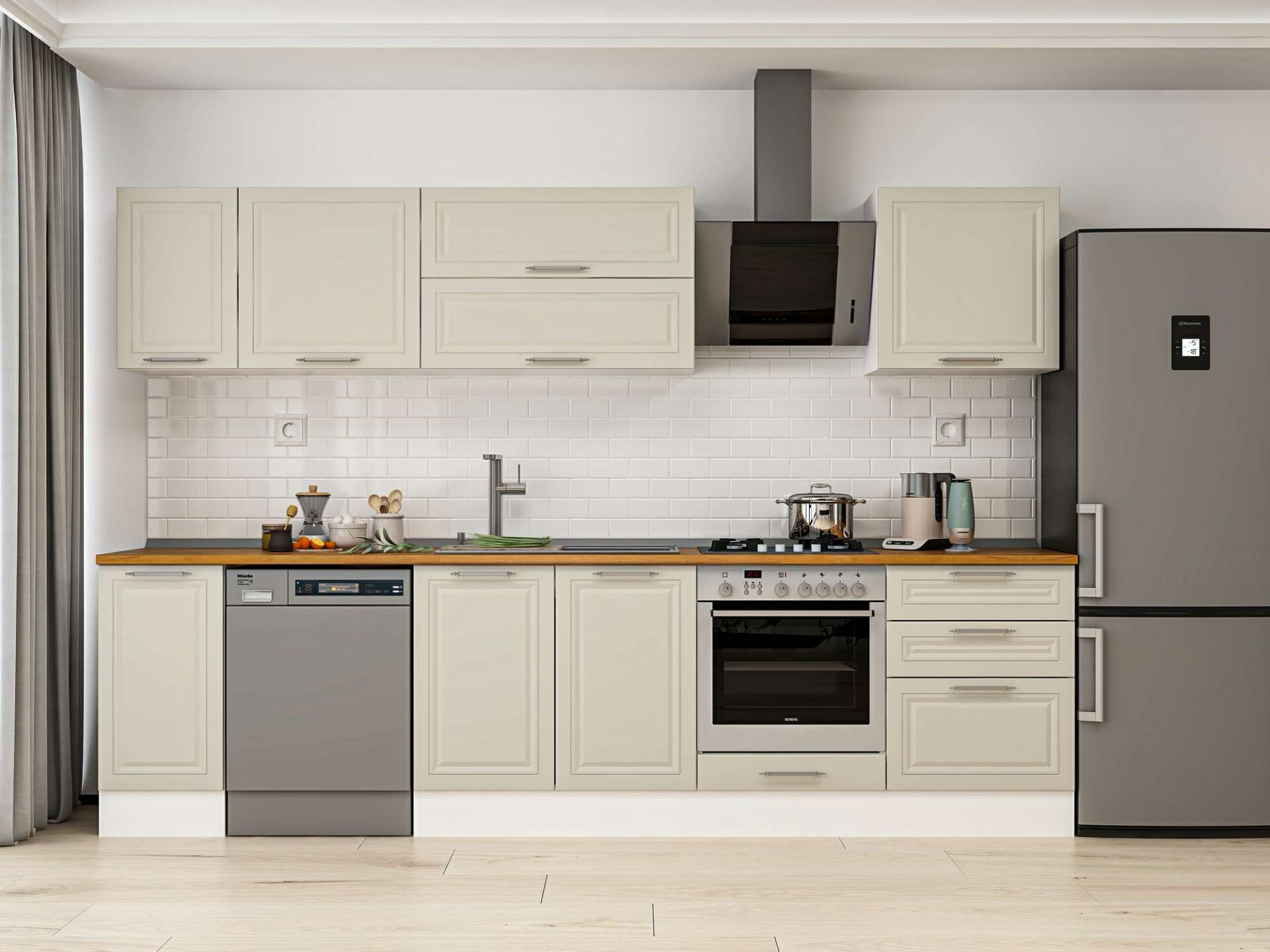 Alvinka 300X210 Cm Klasik Mebran Mutfak Dolabı Beyaz Beyaz M-E80S40S60-2 Mebran | Kumtaşı - Mdf