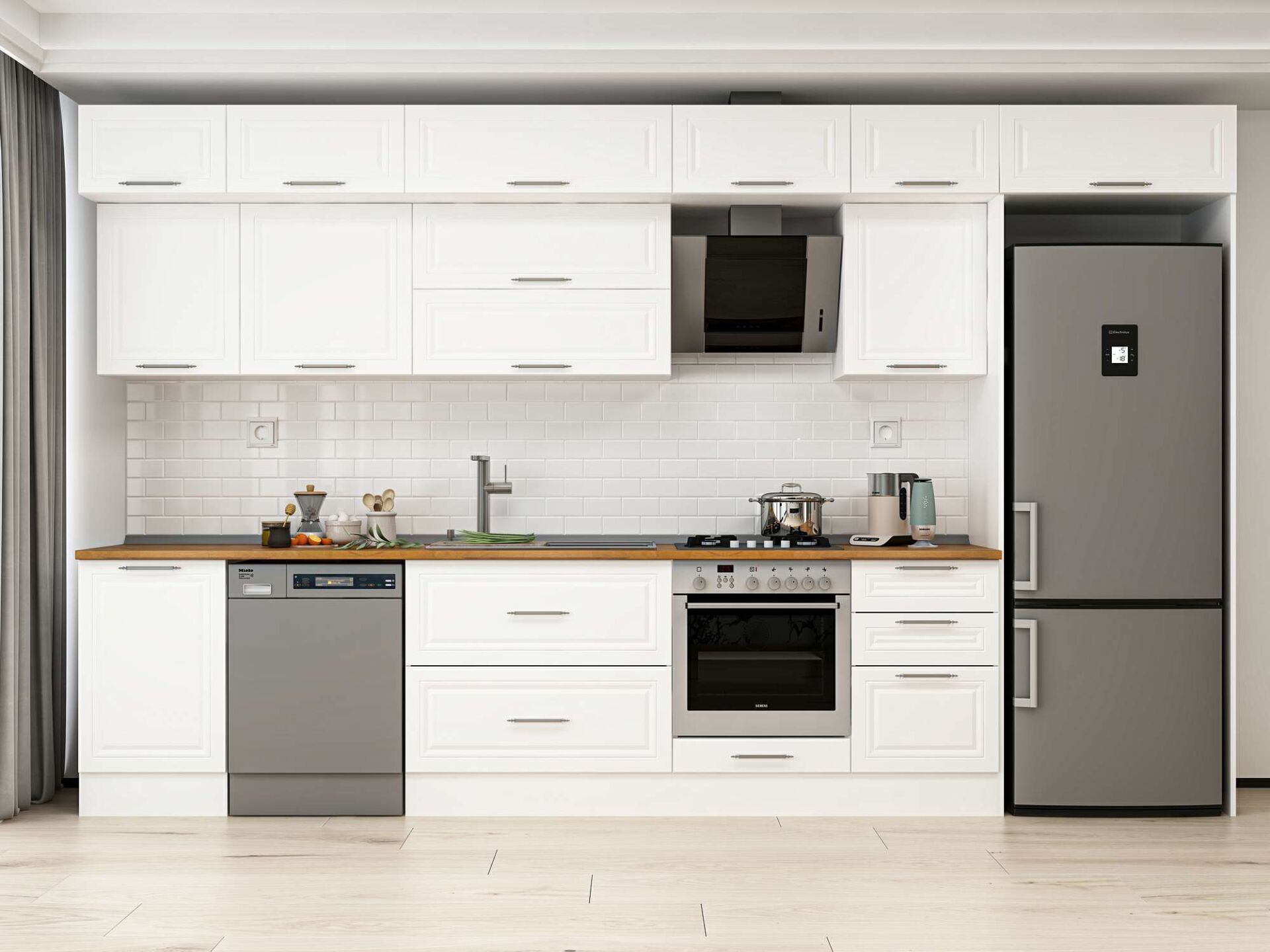 Alvinka 390X240 Cm Klasik Mebran Mutfak Dolabı Beyaz Beyaz Mb-E90S50S50-2 Mebran | Beyaz - Suntalam