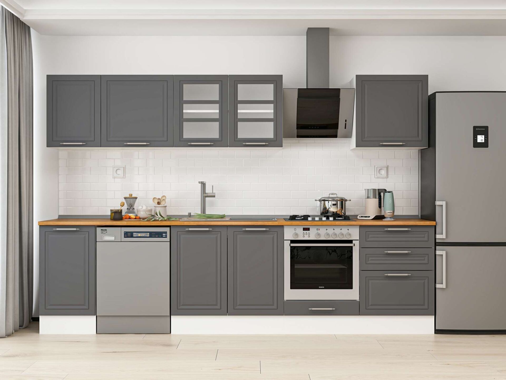 Alvinka 300X210 Cm Klasik Mebran Mutfak Dolabı Beyaz Beyaz M-E80S40S60-3 Mebran | Antrasit - Suntalam