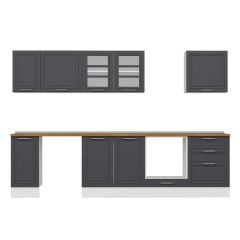 Alvinka 300X210 Cm Klasik Mebran Mutfak Dolabı Beyaz Beyaz M-E80S40S60-3 Mebran | Antrasit - Suntalam