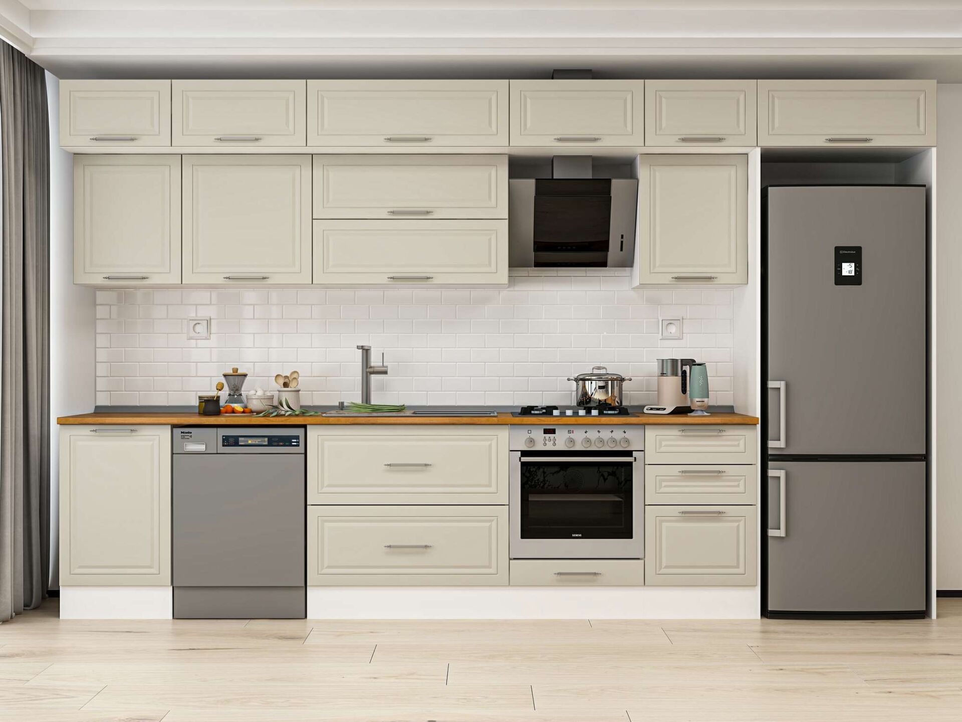 Alvinka 390X240 Cm Klasik Mebran Mutfak Dolabı Beyaz Beyaz Mb-E90S50S50-2 Mebran | Kumtaşı - Suntalam