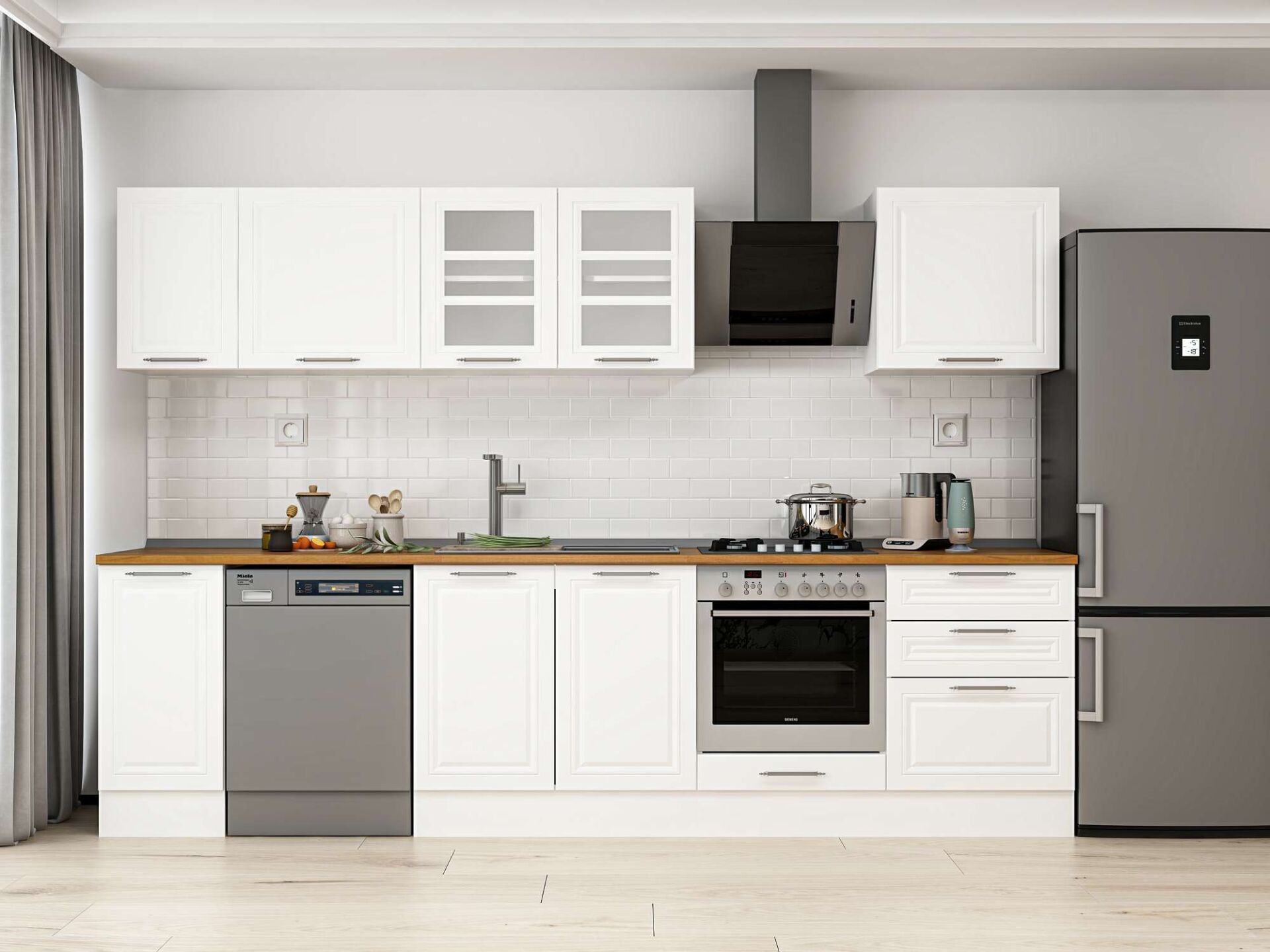 Alvinka 300X210 Cm Klasik Mebran Mutfak Dolabı Beyaz Beyaz M-E80S40S60-3 Mebran | Beyaz - Mdf