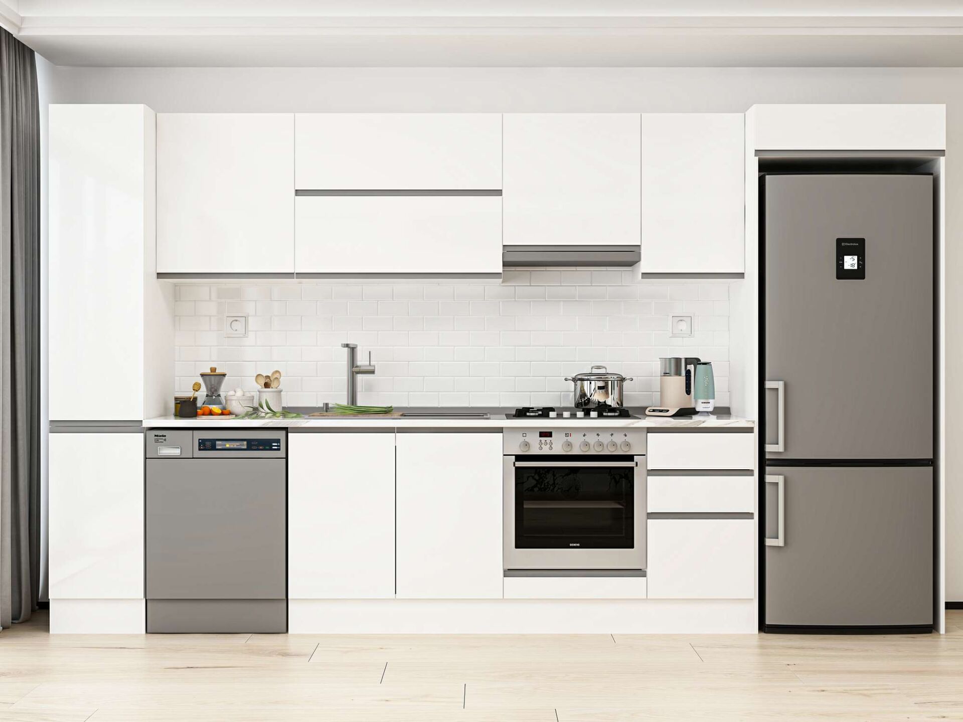 Alvinka 365X222 Cm High Gloss Mutfak Dolabı Mbb-E80B40S45-1 High Gloss | Beyaz - Mdf