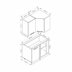 Minar 105Cm Köşe Mutfak Dolabı - Beyaz/Antrasit K105-A1