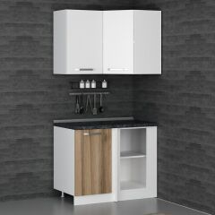 Minar 105Cm Köşe Mutfak Dolabı - Beyaz/Dore K105-D1