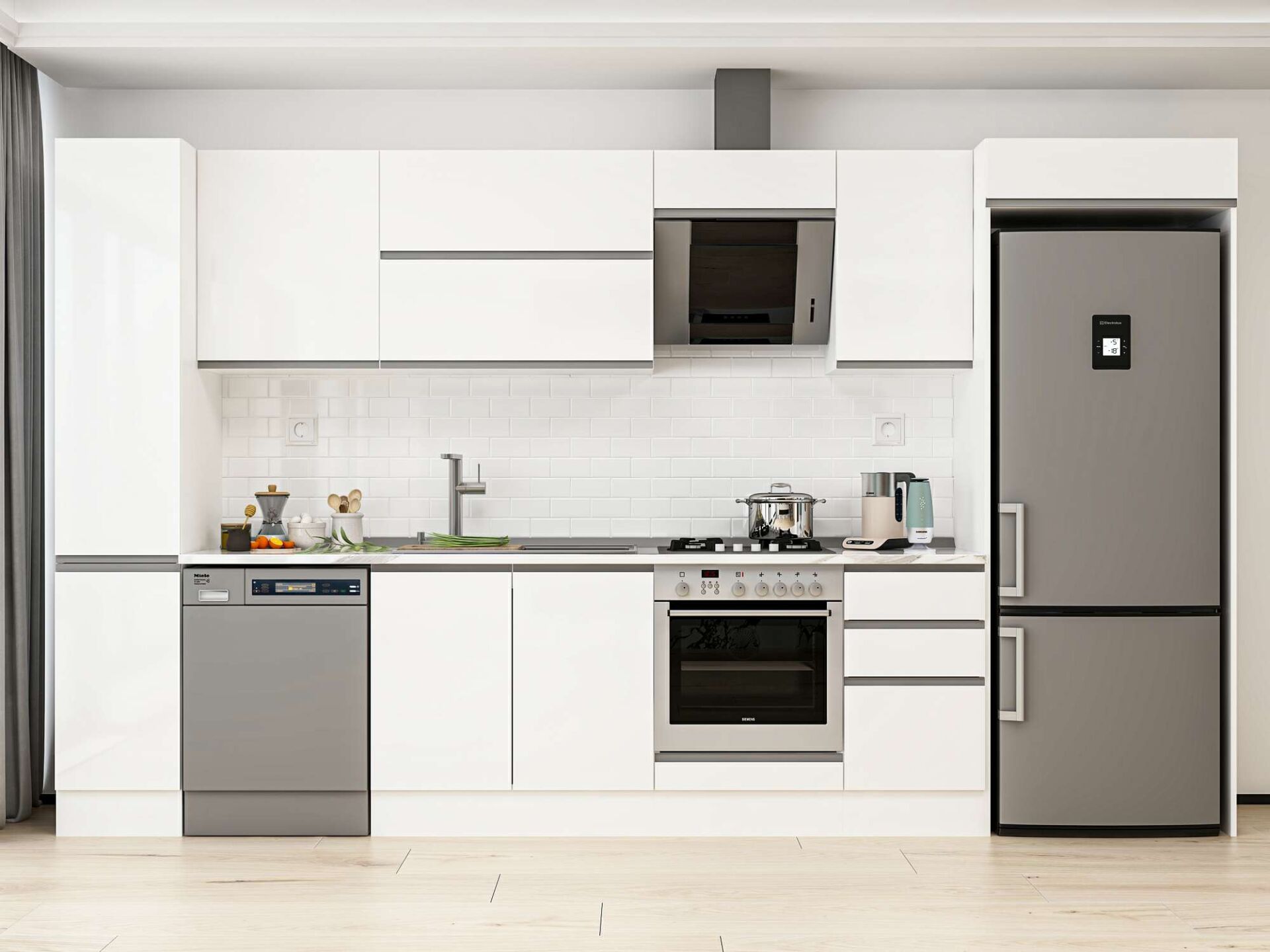 Alvinka 365X222 Cm High Gloss Mutfak Dolabı Mbb-E80B40S45-2 High Gloss | Beyaz - Suntalam