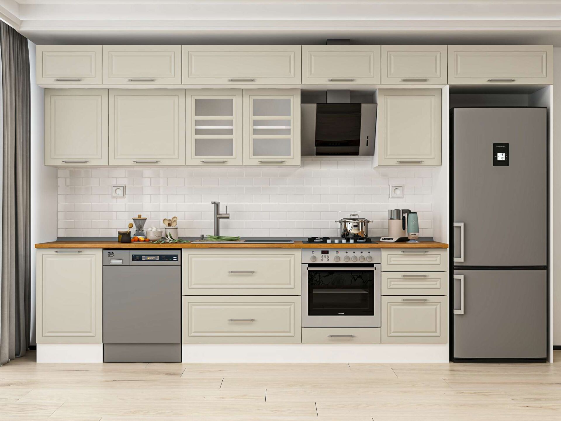 Alvinka 390X240 Cm Klasik Mebran Mutfak Dolabı Beyaz Beyaz Mb-E90S50S50-3 Mebran | Kumtaşı - Suntalam