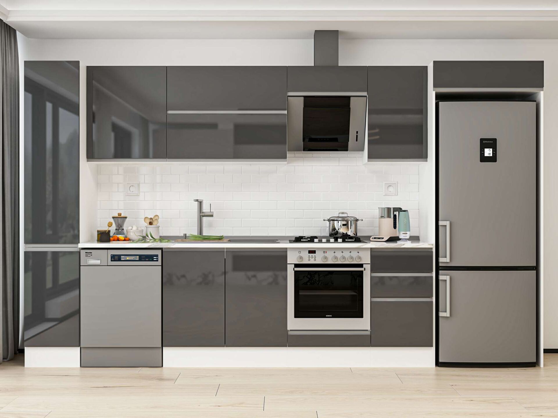 Alvinka 365X222 Cm High Gloss Mutfak Dolabı Mbb-E80B40S45-2 High Gloss | Antrasit - Suntalam