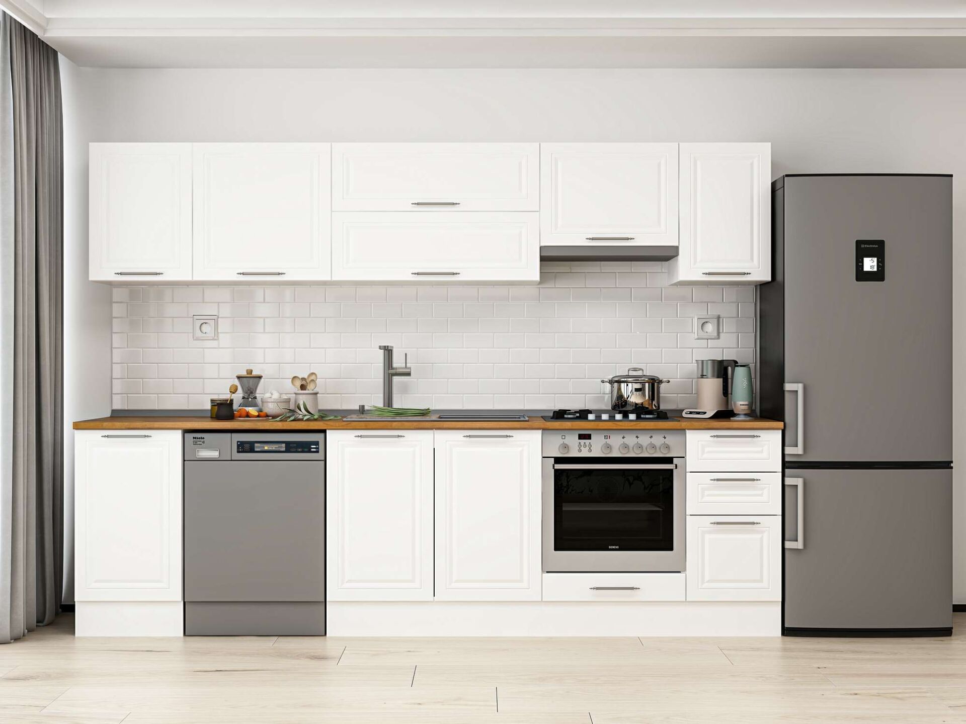 Alvinka 285X210 Cm Klasik Mebran Mutfak Dolabı Beyaz Beyaz M-E80S45S40-1 Mebran | Beyaz - Mdf