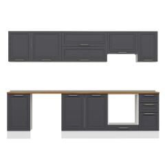 Alvinka 285X210 Cm Klasik Mebran Mutfak Dolabı Beyaz Beyaz M-E80S45S40-1 Mebran | Antrasit - Mdf