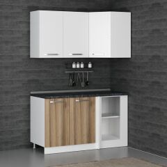 Minar 145Cm Köşe Mutfak Dolabı - Beyaz/Dore K145-D1