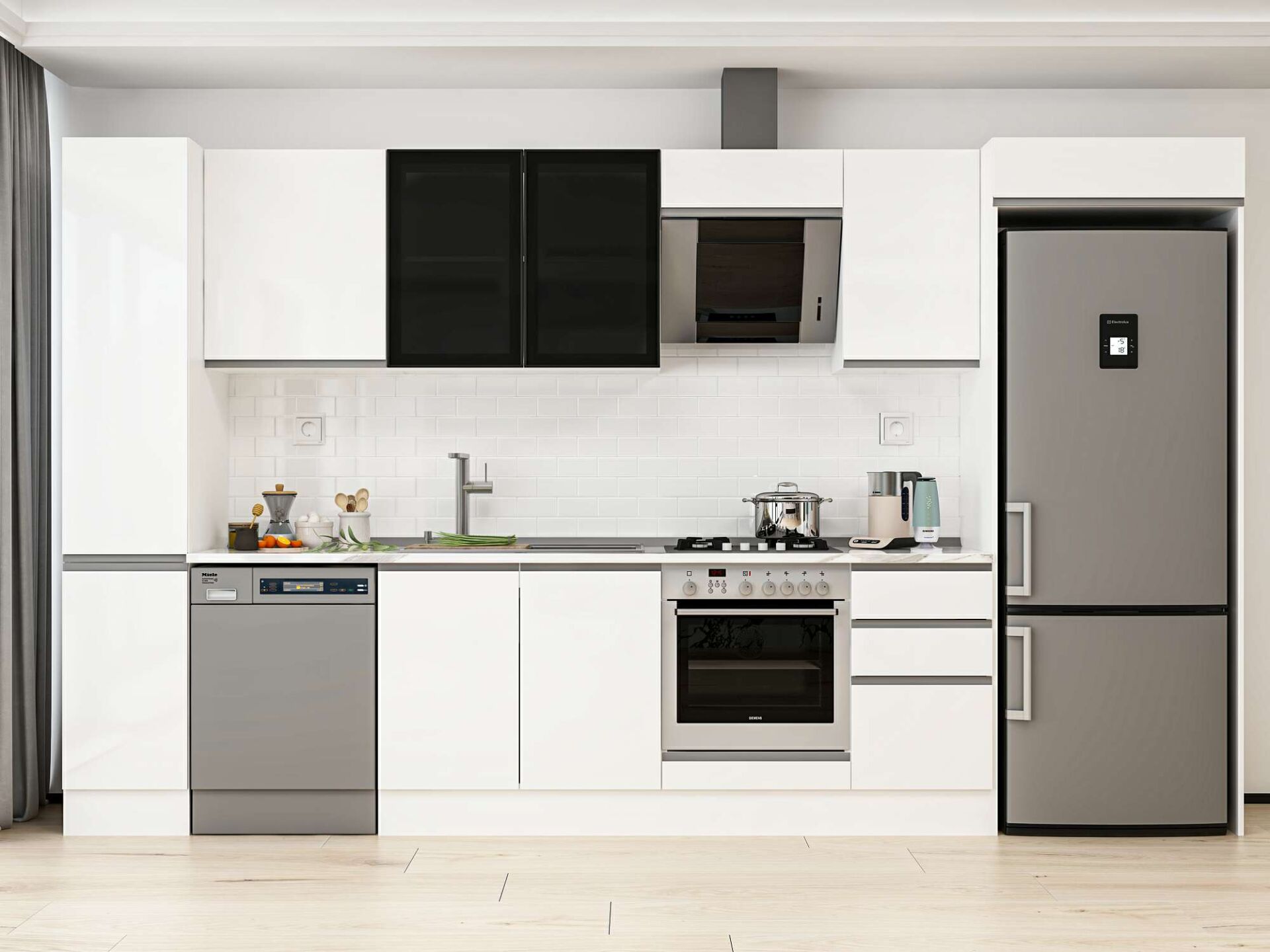 Alvinka 365X222 Cm High Gloss Mutfak Dolabı Mbb-E80B40S45-3 High Gloss | Beyaz - Suntalam