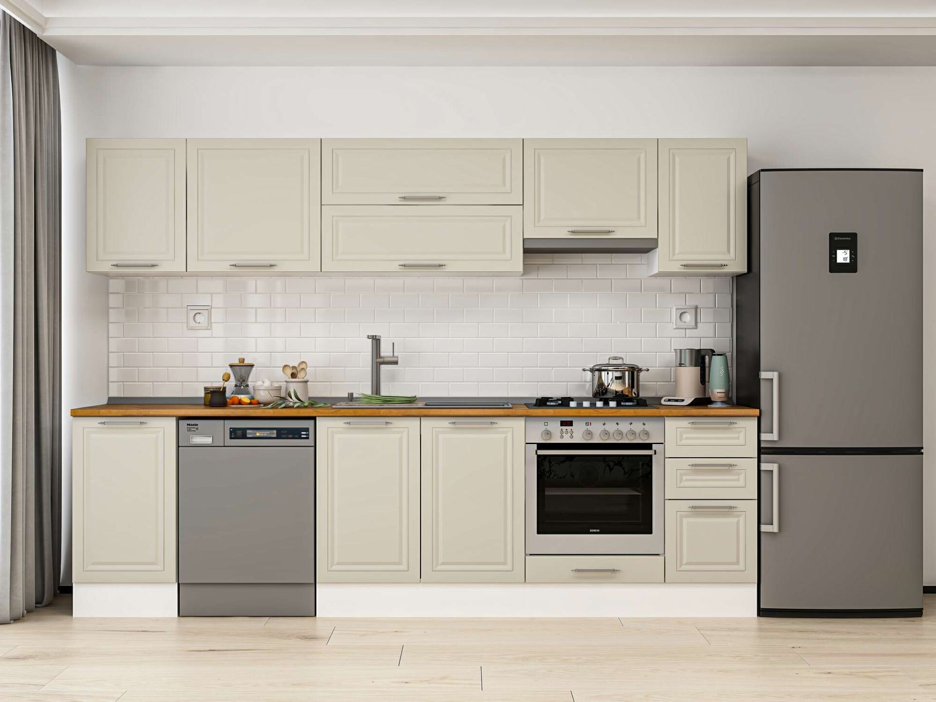 Alvinka 285X210 Cm Klasik Mebran Mutfak Dolabı Beyaz Beyaz M-E80S45S40-1 Mebran | Kumtaşı - Mdf