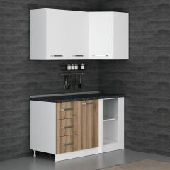 Minar 145Cm Köşe Mutfak Dolabı - Beyaz/Dore K145-D2