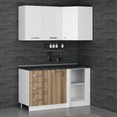 Minar 145Cm Köşe Mutfak Dolabı - Beyaz/Dore K145-D2