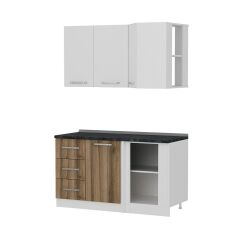 Minar 145Cm Köşe Mutfak Dolabı - Beyaz/Dore K145-D2