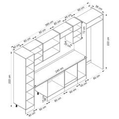 Alvinka 365X222 Cm High Gloss Mutfak Dolabı Mbb-E80B40S45-3 High Gloss | Antrasit - Mdf