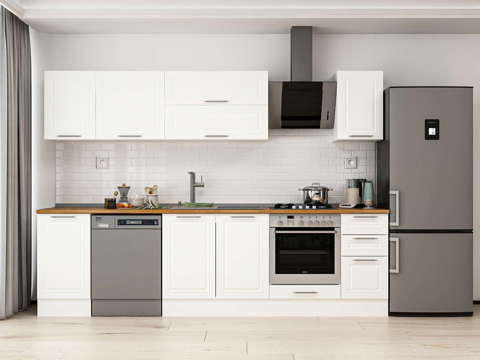 Alvinka 285X210 Cm Klasik Mebran Mutfak Dolabı Beyaz Beyaz M-E80S45S40-2 Mebran | Beyaz - Mdf