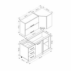 Minar 150Cm Köşe Mutfak Dolabı - Beyaz K150-B4