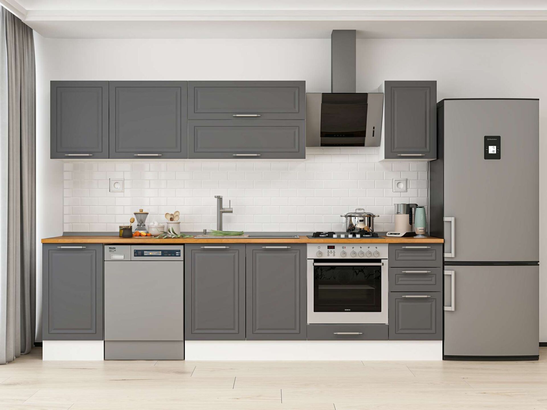 Alvinka 285X210 Cm Klasik Mebran Mutfak Dolabı Beyaz Beyaz M-E80S45S40-2 Mebran | Antrasit - Mdf