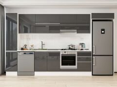 Alvinka 370X222 Cm High Gloss Mutfak Dolabı Mbb-E80B40S50-1 High Gloss | Antrasit - Suntalam