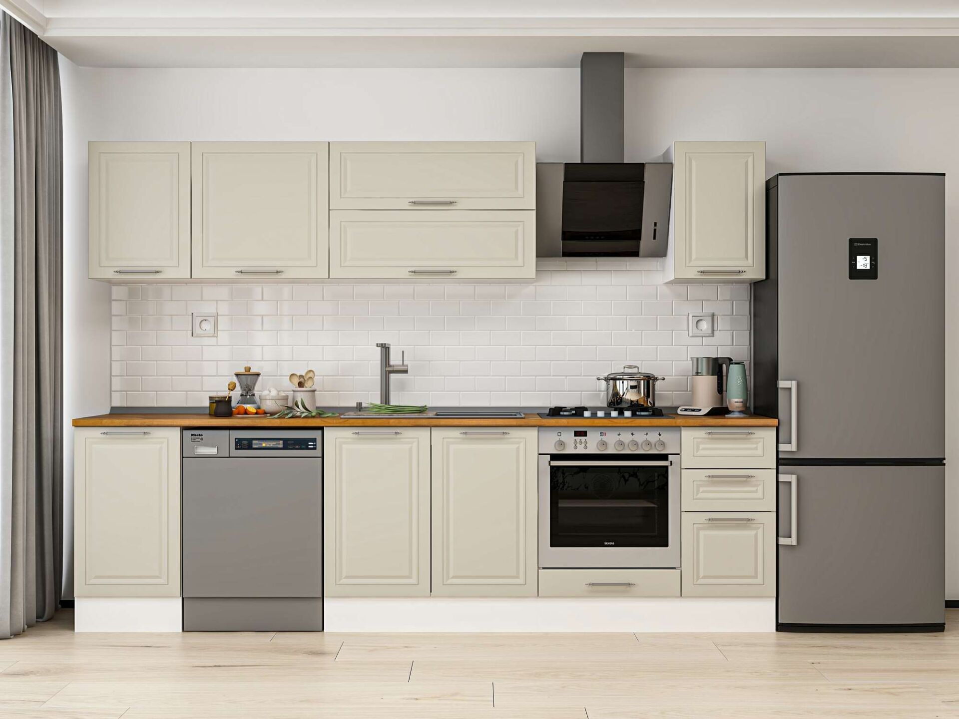 Alvinka 285X210 Cm Klasik Mebran Mutfak Dolabı Beyaz Beyaz M-E80S45S40-2 Mebran | Kumtaşı - Mdf