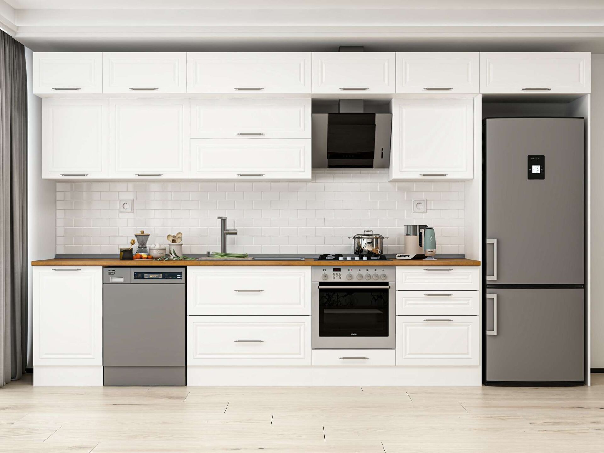 Alvinka 400X240 Cm Klasik Mebran Mutfak Dolabı Beyaz Beyaz Mb-E90S50S60-2 Mebran | Beyaz - Suntalam