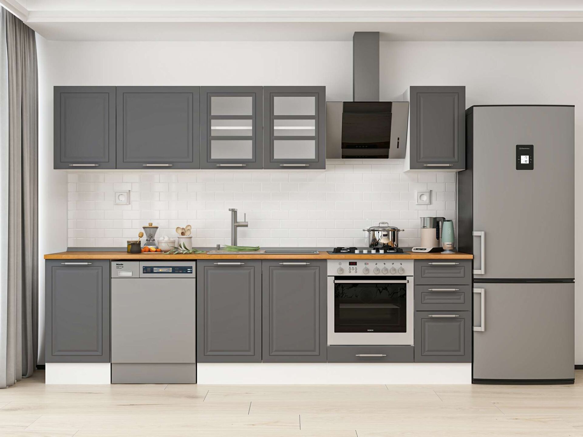 Alvinka 285X210 Cm Klasik Mebran Mutfak Dolabı Beyaz Beyaz M-E80S45S40-3 Mebran | Antrasit - Suntalam