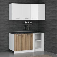 Minar 150Cm Köşe Mutfak Dolabı - Beyaz/Dore K150-D1